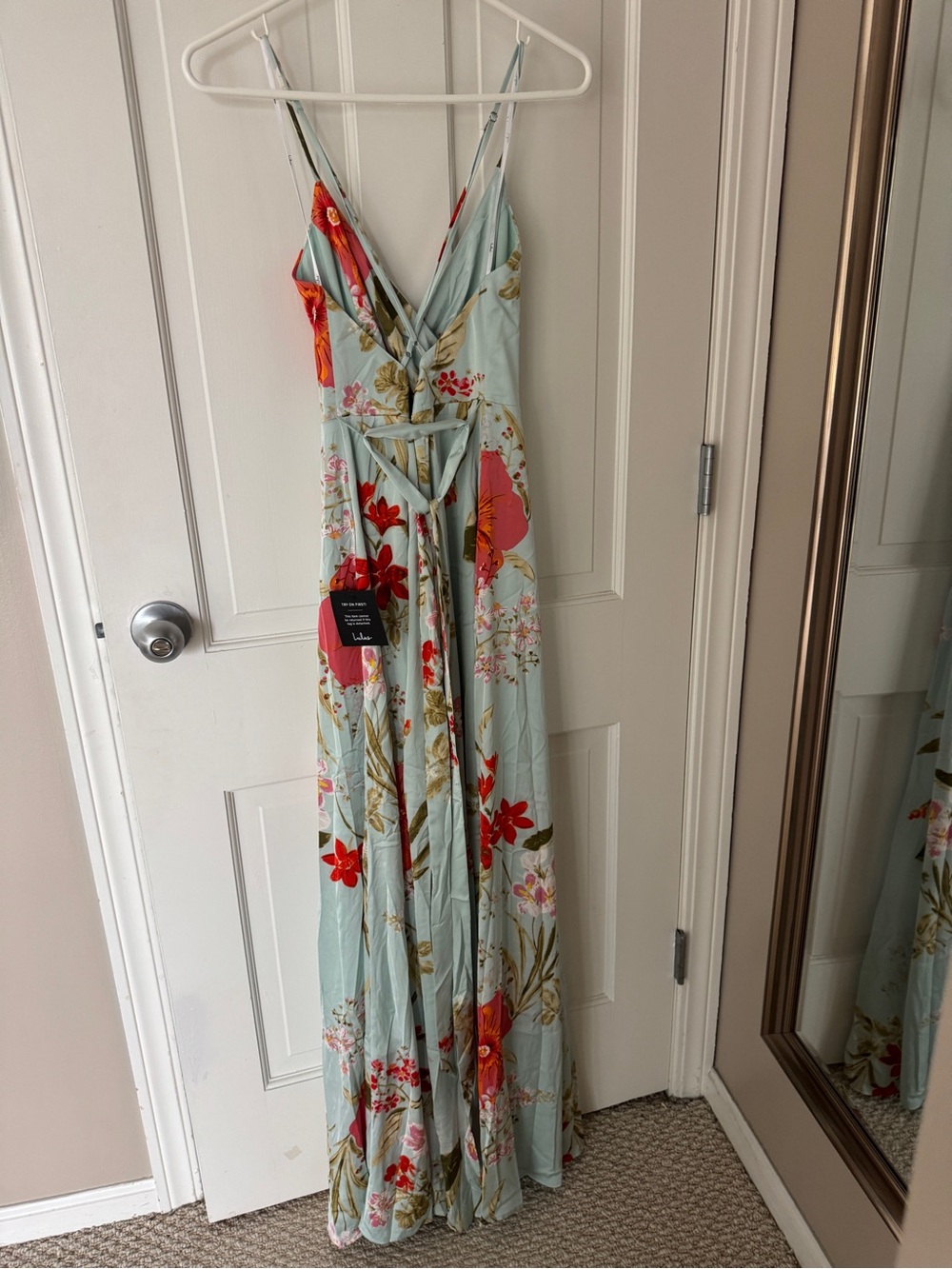 Lulu's Light Blue Floral Wrap Maxi Dress with Side Slit - Picture 5 of 9